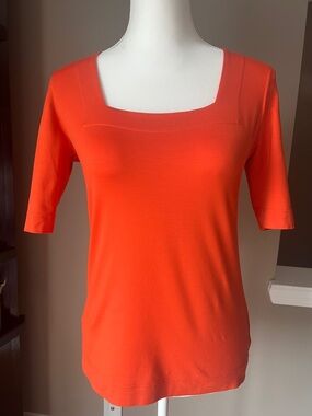 Akris Punto Square Neck Short Sleeve Top in Bright Orange